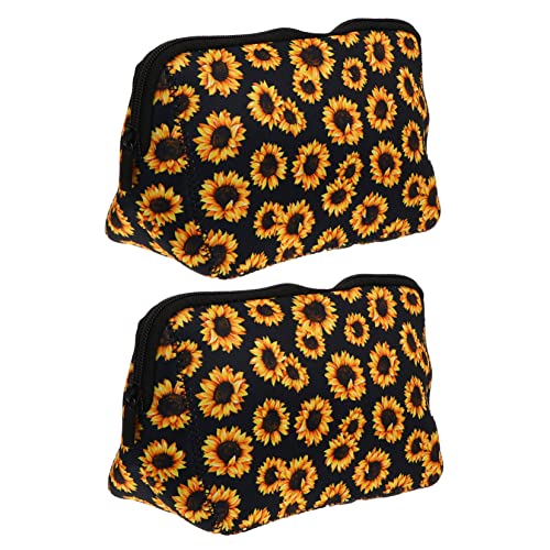 Ipetboom 2 Stück Teiliges Kosmetiktaschen Sunflower Design Leichter Kosmetik Organizer aus Strapazierfähigem Gummi mit Reißverschluss Kompakt und Tragbar für Reise und Alltag von Ipetboom