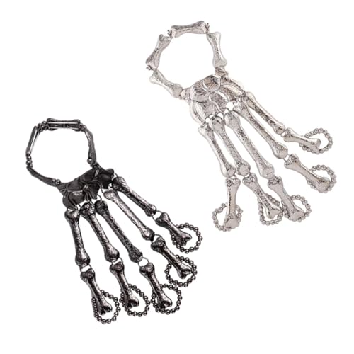 Ipetboom 2 Stück Teiliges Skelett-fingerarmband aus Legiertem Stylisches Totenkopf-design Bequemes Halloween Gothic Schmuck für Frauen Modisches Handgelenk-accessoire von Ipetboom