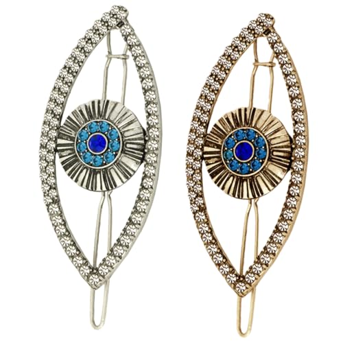 Ipetboom 2 Stück Teiliges Strass Haarspangen mit Evil Eye Design Modische Haarklammern für Damen Dekorative Vintage Barrettes in Antik Gold und Silber für Partys Hochzeit und Alltag von Ipetboom