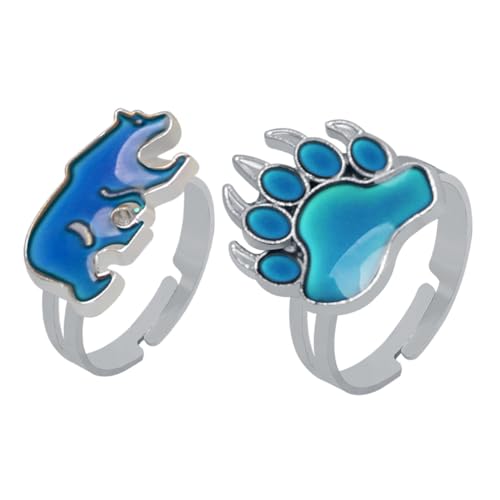 Ipetboom 2 Stück Verstellbarer Farbwechselring mit Niedlichem Eisbär und Pfote Thermochromisch Vielseitiger Stimmungsring für Damen Herren und Modischer Zarter Fingerschmuck für Jeden von Ipetboom