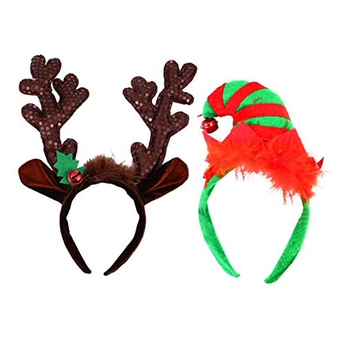 Ipetboom 2 Stück Weihnachtliche Haarreifen mit Elchgeweih und Mütze Leichte Realistische Festtags Kopfbedeckung für Weihnachtsfeiern und Winterpartys Unisex Haarschmuck für Festliche von Ipetboom