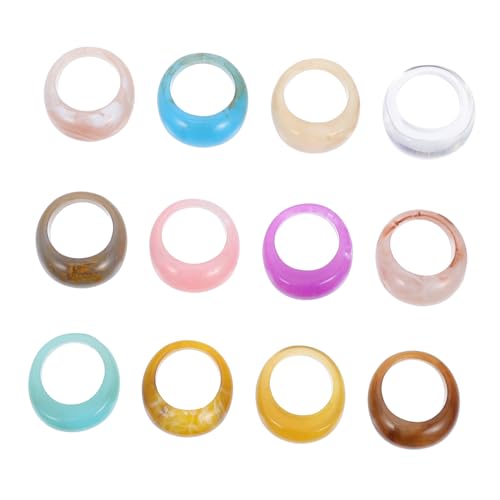 Ipetboom 24 Stck. Teiliges Bunte Resin Fingerringe Retro Geometrisch Umweltfreundlich Hautfreundlich Modisch für Damen Schmuck Alltag und Festlichkeiten von Ipetboom