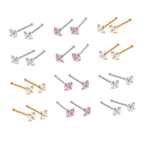 Ipetboom 24 Stück Teiliges Nasenpiercing mit Krallen Zirkonia Nasensteckern aus Rostfreiem Edelstahl Hautfreundlich Schmerzfrei Modischer Schmuck für Damen Vielseitig Kombinierbar von Ipetboom