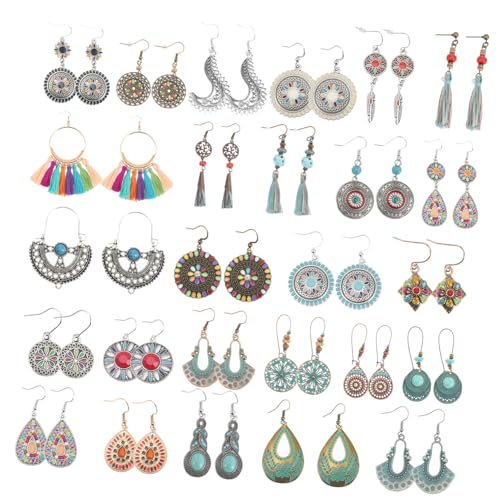 Ipetboom 26 Paare Teiliges Bohemian Tassel Dangle Ohrringe Vintage Stil Leicht Sicher Retro Design Geometrisch Damen Schmuck für Alltag von Ipetboom