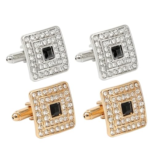 Ipetboom 2Paare Herren Manschettenknöpfe Strasssteinen Quadratische Hemd Manschettenknöpfe Für Formelle Anlässe Hochzeiten Trauzeugen Luxuriöse Cufflinks von Ipetboom