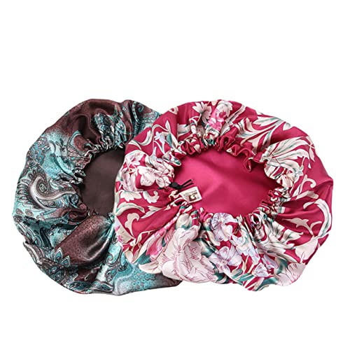 Ipetboom 2stücke Große Satin-doppelschicht Schlafhaube Mit Breitem Rand Und Kordelzug Für Damen Grün Und Weinrot Für Haarpflege Und Schutz Während Des Schlafs von Ipetboom