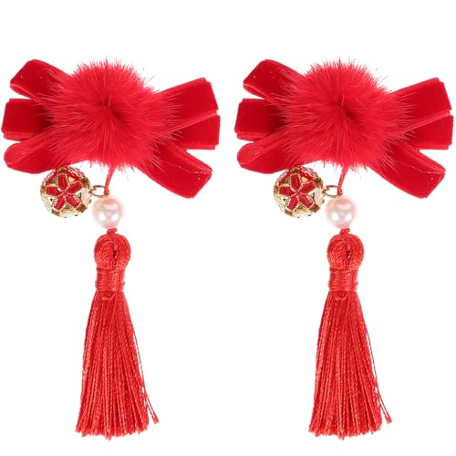 Ipetboom 2stücke Vintage Haarklammern Mit Schleife Und Quasten Haaraccessoires Für Frauen Und Mädchen Dekorative Haarspangen Mit Flauschigen Bällen Für Tägliches Styling Und Besondere von Ipetboom