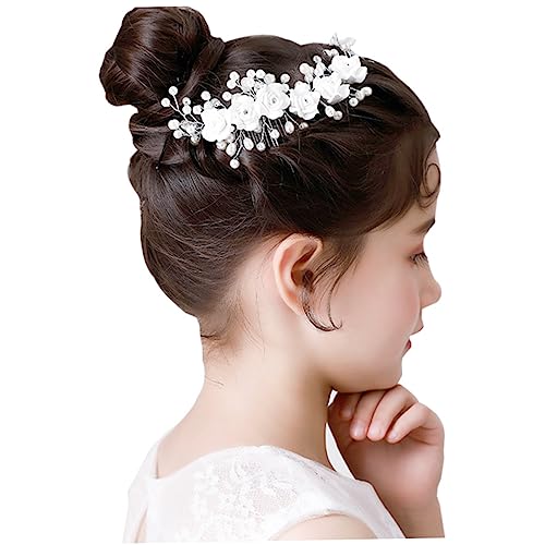 Ipetboom 2St Kämme für Frauen Blumenhaarkamm Braut Hochzeitskopfschmuck Haar Strass Brauthaarkamm Tiara Perlenhaarkamm Kopfschmuck für die Braut Blatt Kopfbedeckung weiße Rose Haarschmuck von Ipetboom