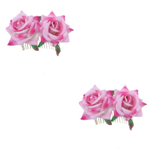 Ipetboom 2St haarschmuck hair styling Blumenkamm Brautkopfschmuck für die Hochzeit Tiara Blumengirlande Haaraccessoires floraler Haarkamm Rose Kopfbedeckung Haarteil Kranz Kind Rosa von Ipetboom