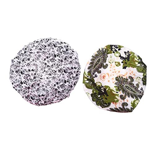 Ipetboom 2stücke Doppellagige Wasserdichte Duschhaube Für Damen Satin Shower Cap Mit Druckdesign Für Kosmetik Und Und Blumenmuster von Ipetboom
