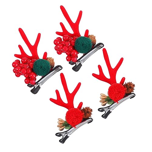Ipetboom 2paare Weihnachts-haarclips Mit Rentiergeweih Niedliche Haarschmuck Für Mädchen Und Beeren-design Accessoires Für Festlichkeiten Und Partys von Ipetboom