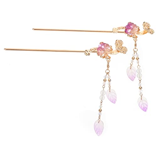 Ipetboom 2st Antike Haarnadel Japanische Haaraccessoires Lang Vintage Quasten Haarnadel Haargabel Strass-haarspangen Für Frauen Antikes Dekor Blumenhaarstab Zubehör Flechten Braut Legierung von Ipetboom