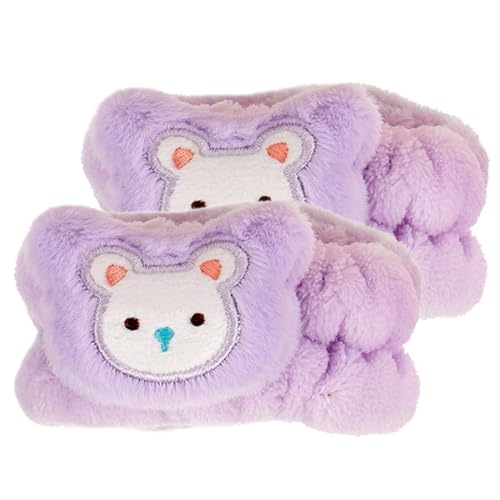 Ipetboom 2stücke Cartoon Design Wascharmbänder Aus Plüsch Wasserabsorbierend Und Elastisch Für Waschen Des Gesichts Mädchen Und Damen Täglicher Gebrauch Farbenfrohe Und Bequeme von Ipetboom