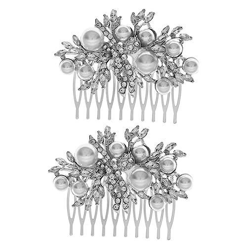 Ipetboom 2st Brautkamm Haarspange Zur Hochzeit Hochzeitsdiamant Haarspange Aus Metall Hochzeitsblume Perlenkamm-clip Silberner Kopfschmuck Tiara Leichter Luxus Strass Das Foto Brautjungfer von Ipetboom