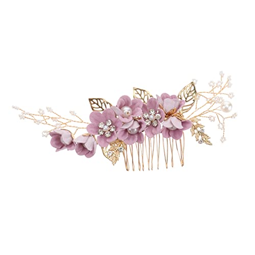 Ipetboom 2st Künstliche Blumen Haarschmuck Aus Perlen Weißer Haarkamm Für Die Hochzeit Von Frauen Hochzeitshaarspangen Für Bräute Goldene Tiara Golddekor Brautjungfer Haarteil Violett Mode von Ipetboom