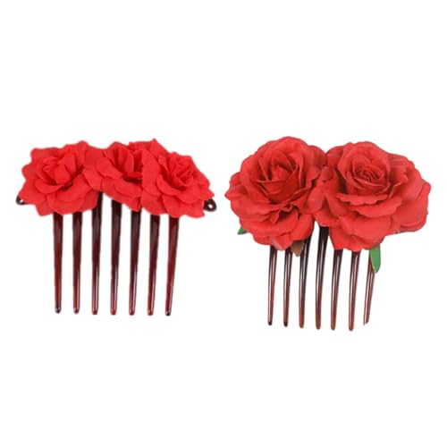 Ipetboom Rosenhaarkamm 2st Haarspangen Tiara Haar Klammern Haarschmuck Haarklammer Haarnadel Frauen Haarspange Haarkamm Mit Blumenmuster Rot Rose Zubehör Fräulein von Ipetboom