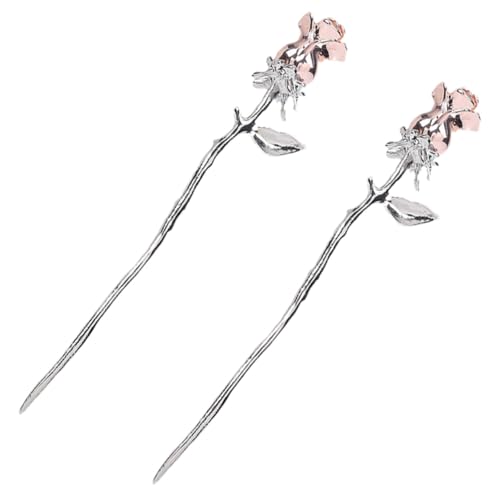 Ipetboom 2St rosafarbene Haarnadel Haarspangen Haarklammer Blumenkopfschmuck chinesischer Haarschmuck Tiara Haarnadel für Frauen Essstäbchen mit Blumenhaar Rosen Brötchen Yifei Stift von Ipetboom