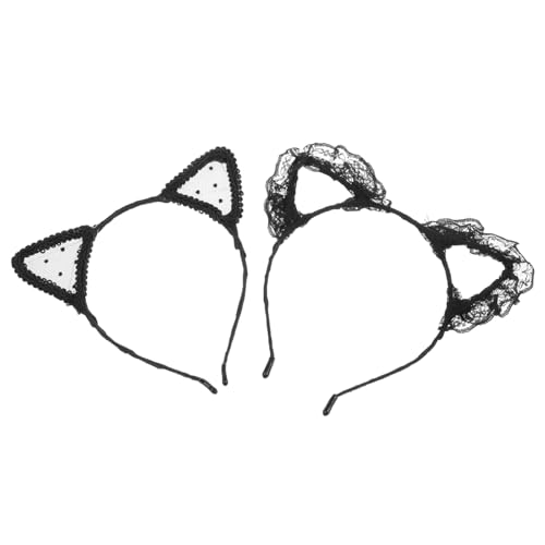 Ipetboom 2st Spitze Katzenhaarband Spitze Katzenohren Haarband Schwarze Scrunchies Für Haare Tiara Frauenhaare Ohren Kopfschmuck Ohren Haarreifen Mädchen Stirnband von Ipetboom