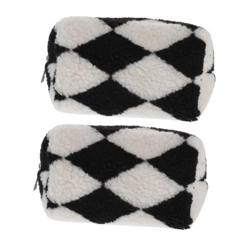 Ipetboom 2stücke Dekorative Plüsch Kosmetiktaschen Im Karierten Design Mit Reißverschluss Große Kapazität Make-up Organizer Für Und Alltägliche Nutzung von Ipetboom