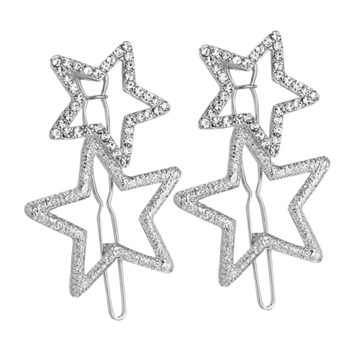 Ipetboom 2stücke Glitzernde Stern Haarspangen Dekorative Haarnadeln Im Hohlstern-design Funkelnde Haaraccessoires Für Mädchen Und Frauen Silberfarben Für Besondere Anlässe von Ipetboom