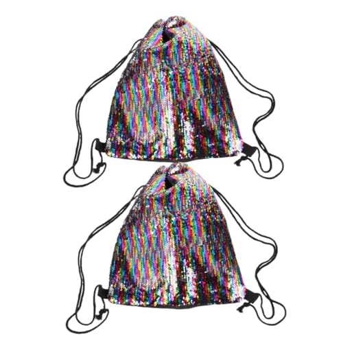 Ipetboom 2stücke Glitzernde Tasche Mit Kordelzug Wendbare Pailletten-Rucksack Für Damen Geräumig Für Sport Reisen Und Shopping Aus Strapazierfähigem Polyester von Ipetboom