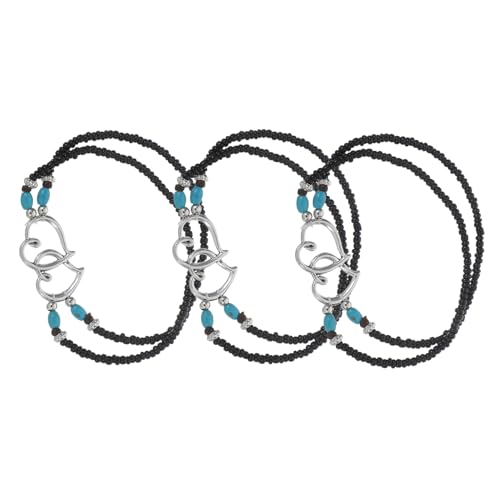 Ipetboom 3 Boho Fußkettchen Damen Doppelreihig Perlen Schmuck Kunststoff Resin Leicht Sommer Strand Urlaub Fußkette mit Herzanhänger Elegant Vielseitig von Ipetboom