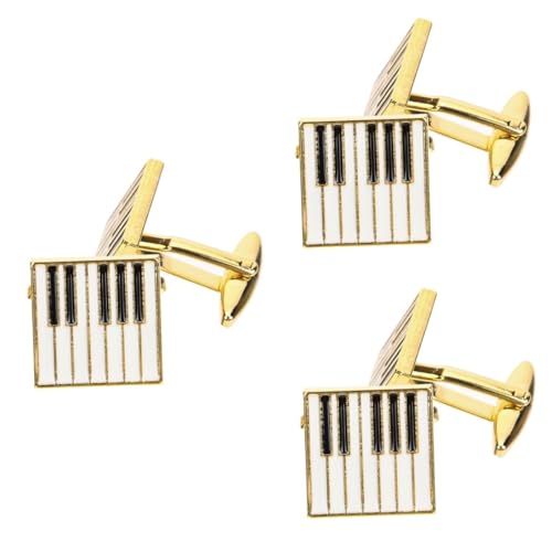 Ipetboom 3 Paare Goldene Piano Manschettenknöpfe für Herren Hemdknöpfe Hochwertigem Accessoire für Besondere Anlässe Männer von Ipetboom