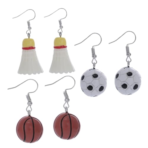 Ipetboom 3 Paare Leichte Resin Ohrringe Damen Sports motiv Hängend Langlebig Modisch Geschenkidee für Frauen mit Mini Fußball Basketball Badminton Anhänger von Ipetboom