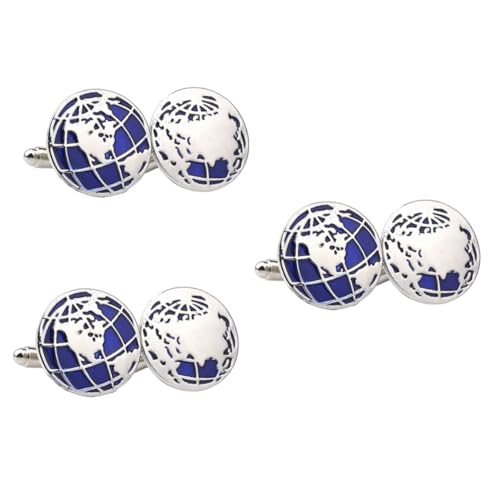Ipetboom 3 Paare Manschettenknöpfe für Herren Stilvolle Erdkugel Cufflinks für Hochzeiten Formelle Anlässe Langlebig Anzüge von Ipetboom