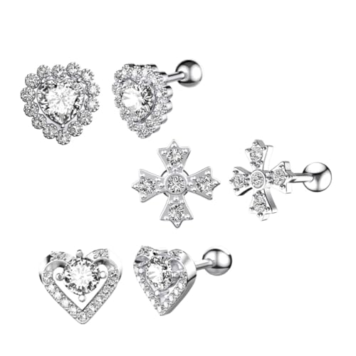 Ipetboom 3 Paare Ohrringe Ear Bone Nails mit Zirkonia Modische Piercing Ohrstecker Leichte Antiallergene Knorpel Schmuckstücke Langlebig und Komfortabel für Party und Alltag von Ipetboom