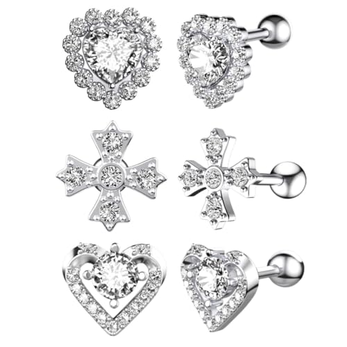 Ipetboom 3 Paare Ohrstecker Edelstahl Zirkonia Piercing Ohr Schmuck Kreative Ohrknorpel Nägel Damen Geschenk von Ipetboom