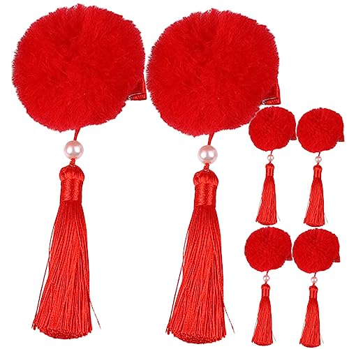 Ipetboom 3 Paare Quaste Haarkugel Haarspange kinder haarschmuck cute hair clips Haarspangen für Kleinkinder Haar Klammern Haarnadel Haarklammer Haarspangen für Mädchen rot von Ipetboom