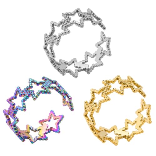 Ipetboom 3 Stck Teiliges Stern Fingerring Verstellbare Offene Metallringe Dekorative Ringe für Männer und Frauen Langlebig Bunt und Goldfarben Stilvolles Accessoire für Alltag und Party von Ipetboom