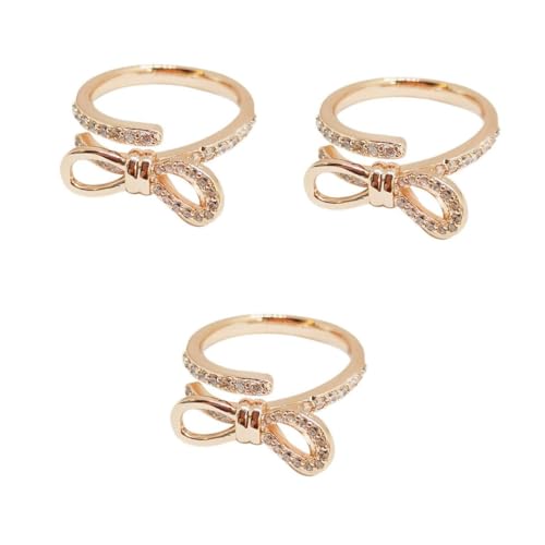 Ipetboom 3 Stck. Verstellbarer Damenring mit Schleifen Design Funkelnden Rhinestones Modischer Fingerring für Frauen für Partys Reisen von Ipetboom