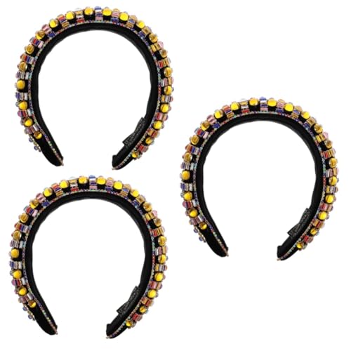 Ipetboom 3 Stk Vintage Stirnband mit breiter Krempe mit Strass gepolstertes Haarband Make-up-Stirnbänder für Frauen Haargummis Tiara Strass-Stirnband Frauen Strass Haarband wild Liner Schal von Ipetboom