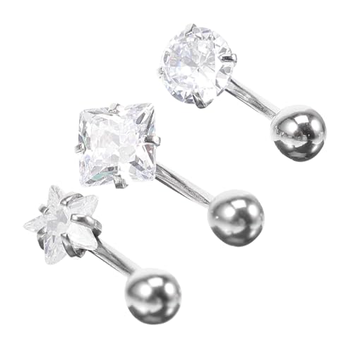 Ipetboom 3 Stück Bauchnabelpiercing Set Teilig Edelstahl mit Zirkonia Bauchnabelringe Damen Körper Schmuck Rund Eckig Leicht und Langlebig Modisch für Party und Alltag von Ipetboom