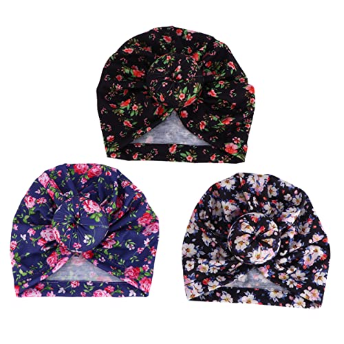 Ipetboom 3 Stück Beanie Mützen Für Kleinkinder Turban Mit Schleife Und Knoten Turban Totenkopfmütze Knotenmütze Neugeborenen Stirnbänder Für Neugeborenen Turbane Für Babys von Ipetboom