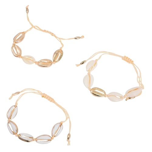 Ipetboom 3 Stück Boho Strand fußkettchen und Armband mit Muschelanhängern Verstellbar Geflochtene Damen Schmuckstücke für Mädchen Modisch und Angenehm für Sommer und Strandlook von Ipetboom