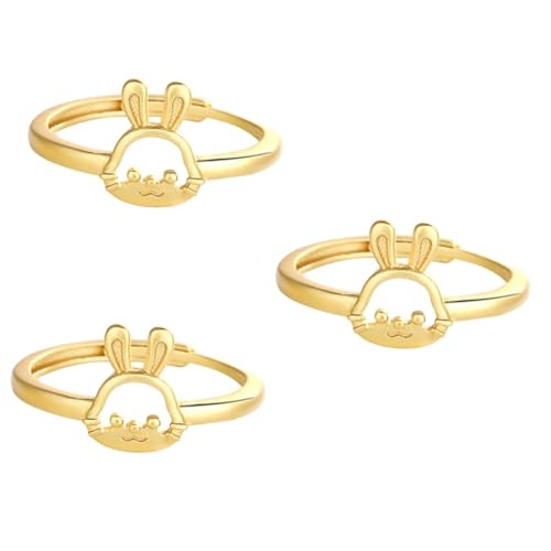 Ipetboom 3 Stück Bunny Ring Verstellbarer Damenring mit Niedlichem Hasenmotiv Goldbeschichteter Finger Ring für Festivals Alltagsmode Chic Elegant von Ipetboom