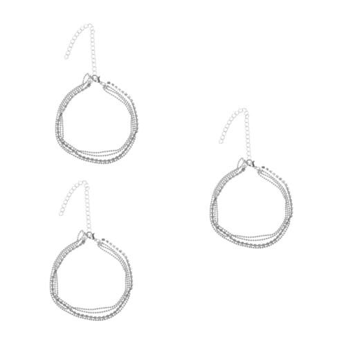 Ipetboom 3 Stück Dreireihiges Fußkettchen Damen Verstellbare Metall Anklet mit Glitzersteinen für Partys Besondere Anlässe Silberfarbe Langlebige Metalllegierung von Ipetboom