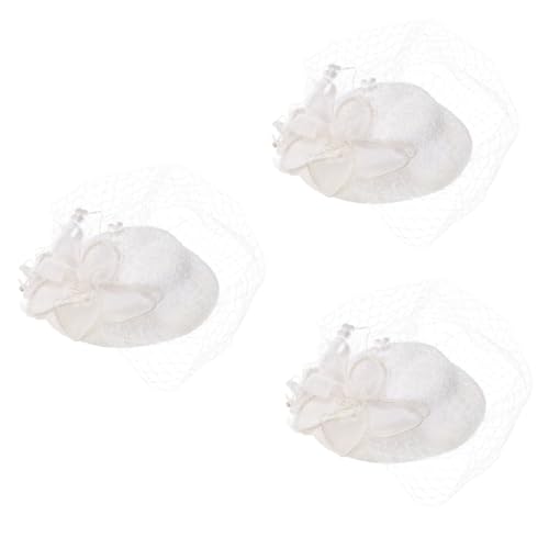 Ipetboom 3 Stück Eleganter Fascinator Hut für Damen Weißes Mesh Design mit Blumenakzent für Hochzeiten Teepartys Besondere Anlässe Hochwertiges Langlebiges Material von Ipetboom