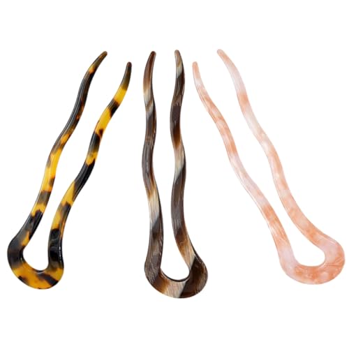 Ipetboom 3 Stück Essigsäure platte Haarnadel du Haare Brötchen Pflege Haarkämme für Frauen bandeau Netz haar spangen haarclips Haarnadel in U-Form Haarstäbchen für langes Haar Acetatfolie von Ipetboom