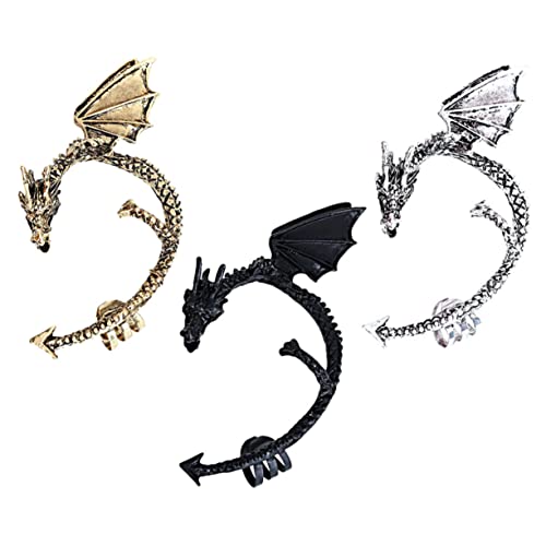 Ipetboom 3 Stück Gothic Ear Cuff Teilig Drachenform Ohrklipser Ohrloch Retro Punk Schmuck für Damen Herren Vielseitig Tragbar in Bronze Silber Schwarz von Ipetboom