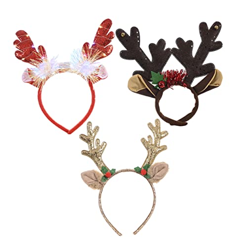 Ipetboom 3 Stück Luminous Weihnachts Haarreif Leuchtende Rentier Geweih Kopfbedeckung Festlicher Haarschmuck für Erwachsene Party Weihnachten Leicht und Tragbar Zufällige von Ipetboom