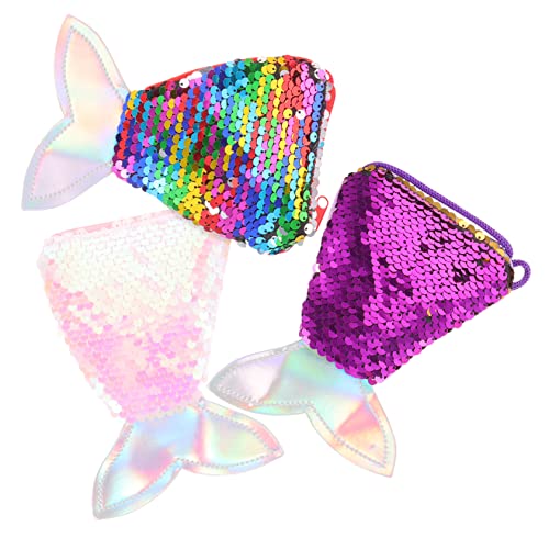 Ipetboom 3stücke Meerjungfrauenschwanz-geldbörse Meerjungfrauenschwanz-Tasche Pailletten-Design Tasche Für Mädchen Meerjungfrau Party Favor Aufbewahrungstasche Für Münzen Schlüssel Karten s von Ipetboom