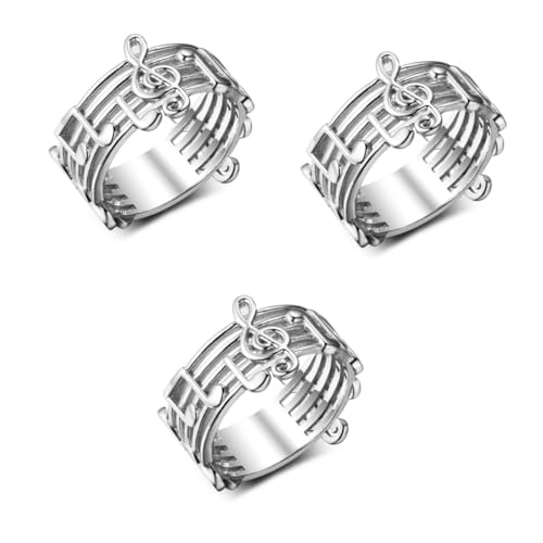 Ipetboom 3 Stück Platinbeschichteter Breiter Damenring Innendurchmesser mit Funkelndem Musiknoten Design Leichter Modischer Schmuck für Musikliebhaberinnen Dekorativer Kreativer Statement von Ipetboom