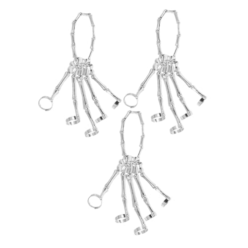 Ipetboom 3 Stück Punk Gothic Schädel Hand Armband Teiliges aus Robustem Zinklegierung Metall mit Vernetztem Fingerring Schmuck für Halloween Cosplay und Ausgefallene Statement Accessoires von Ipetboom