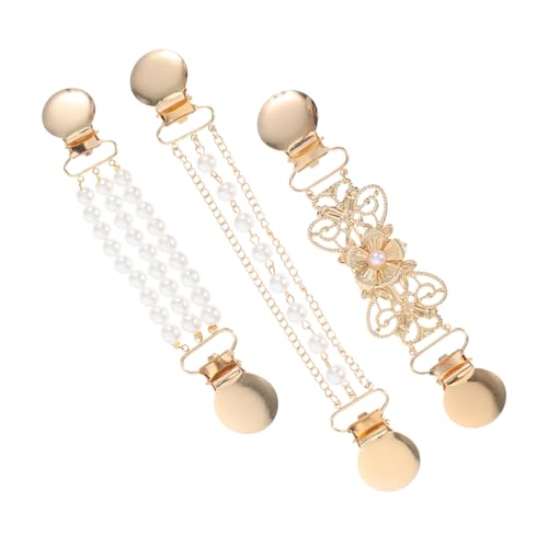 Ipetboom 3 Stück Teiliges Cardigan Clips mit Perlenkette Vintage Broschen mit Sicherem Verschluss Langlebige Legierung Rückhalteclips für Pullover Kleider Schals Modische Damen Accessoires von Ipetboom