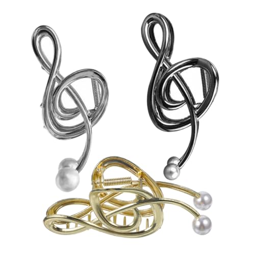 Ipetboom 3stücke Haarklammern Mit Musiknoten-motiv Große Metall-notenklammer Mit Kunstperlen Rutschfeste Haarklammer Für Damen Modisches Haar-accessoire Für Dicke Oder Dünne Haare von Ipetboom