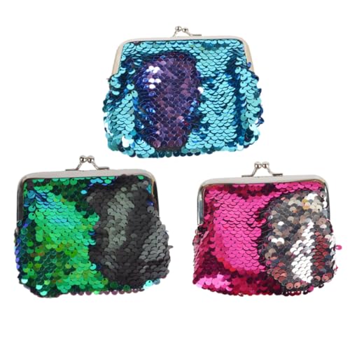 Ipetboom 3 Stück Teiliges Meerjungfrau Pailletten Münzgeldbeutel Mini Geldbörse für Mädchen mit Langlebigem Material und Funkelnder Oberfläche für Karten Münzen und Kleine Gegenstände von Ipetboom